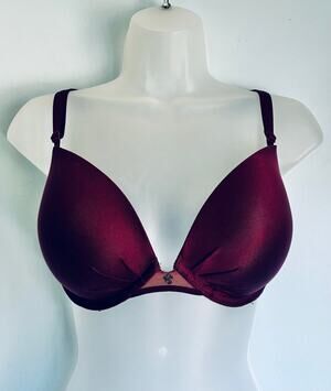 Victoria's Secret Fabulous Push Up Plunge Bra 34DD Padded Wine Color